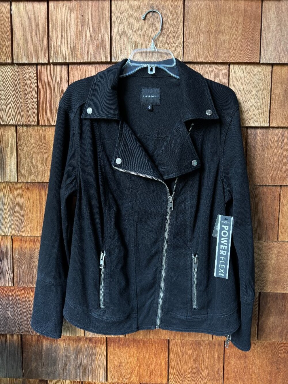 Liverpool Black Moto Jacket in Powerflex Stretch Knit Denim - Women's 1X